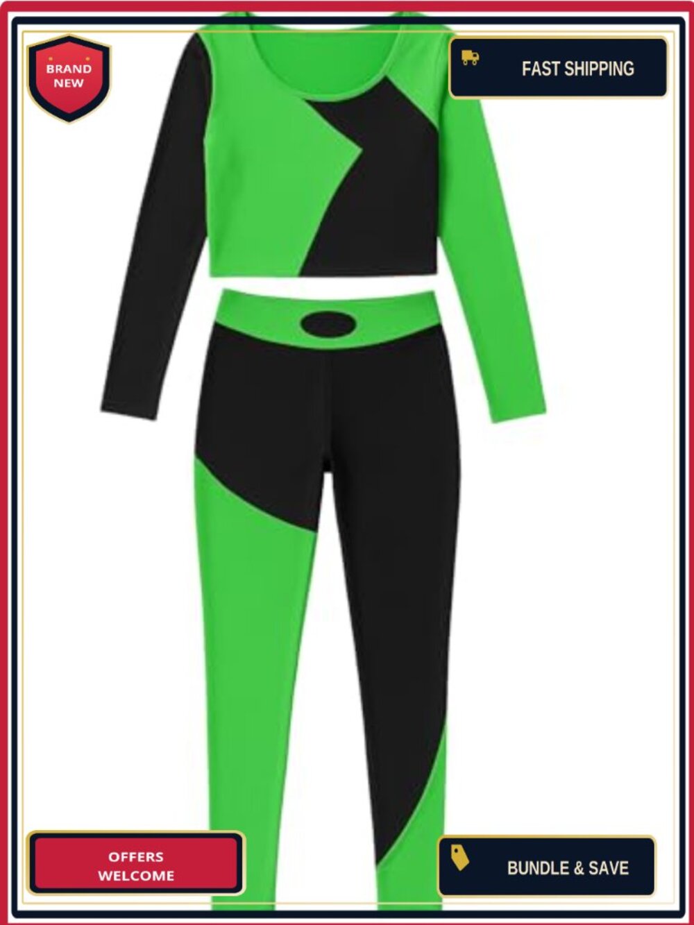 Sexy Green Black Costume Crop Top and Leggings Set